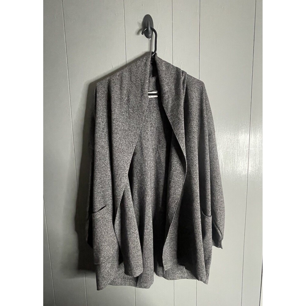 VTG Gispa Italy Wool Blend Cardigan Sweater Large Gray Open Front Draped Jacket